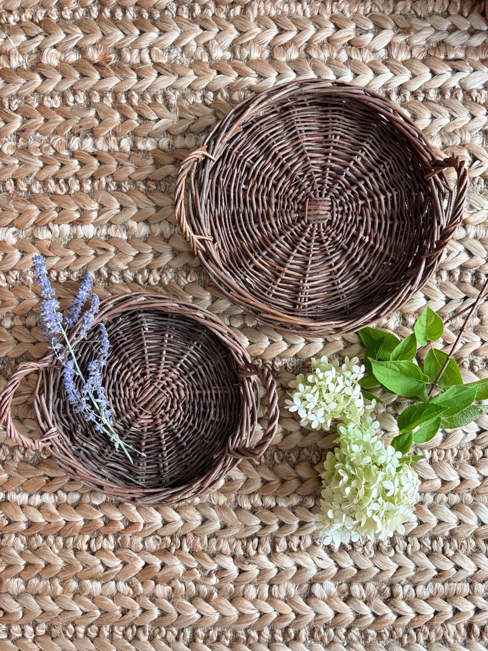 Vintage Woven Willow Basket Trays, Set of 2